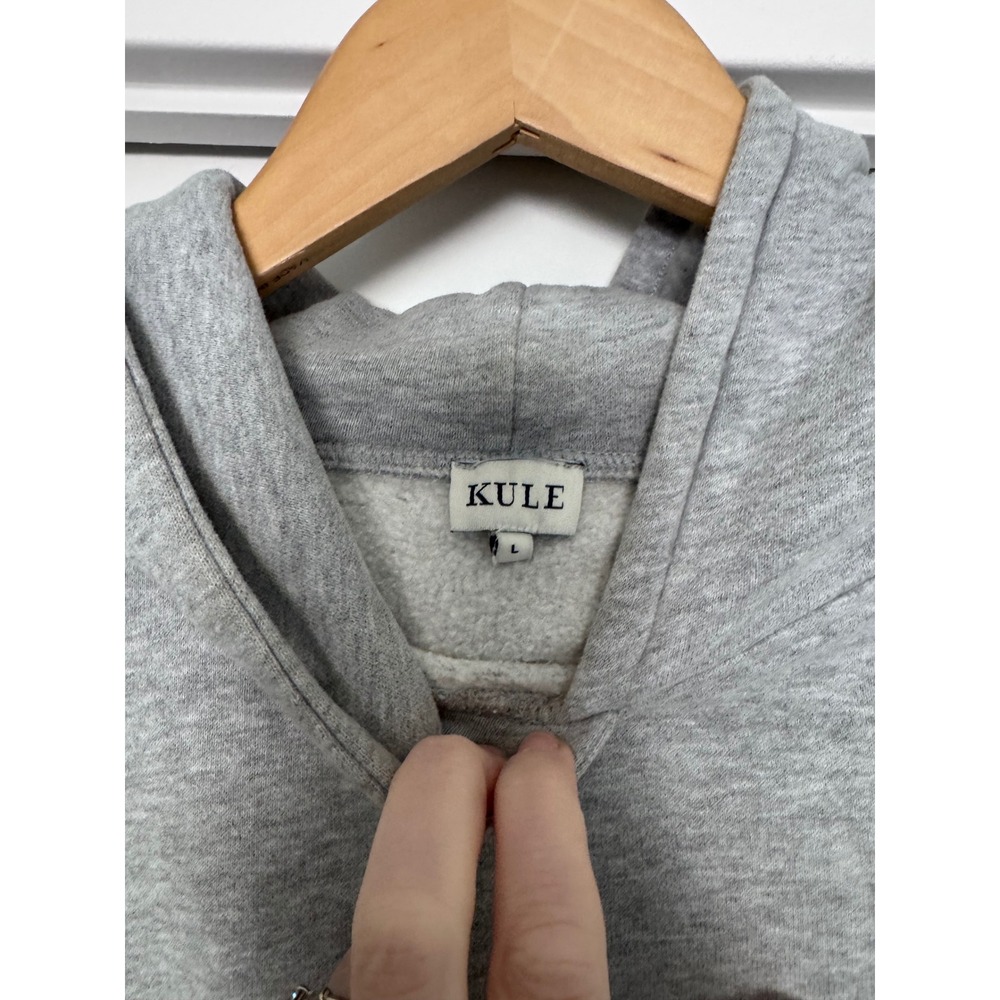 KULE Cropped Hoodie Heather Gray Cotton Striped Cuff Sweatshirt Size Large - Picture 4 of 5